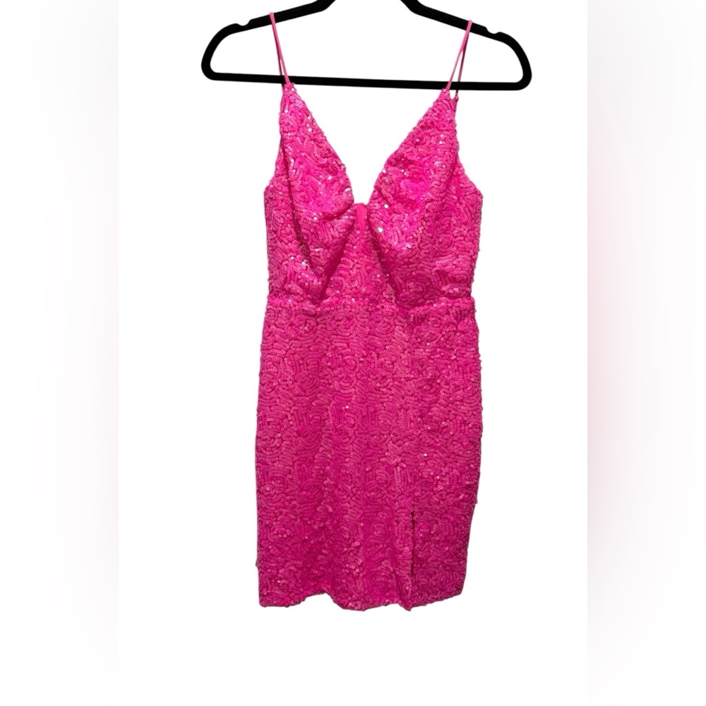 Pink sequin, spaghetti strap dress. Size small. Used, great condition.